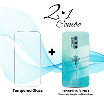 OnePlus (2 in 1 Combo) - Watercolor Mapple Leaf Glass Case + Tempered Glass