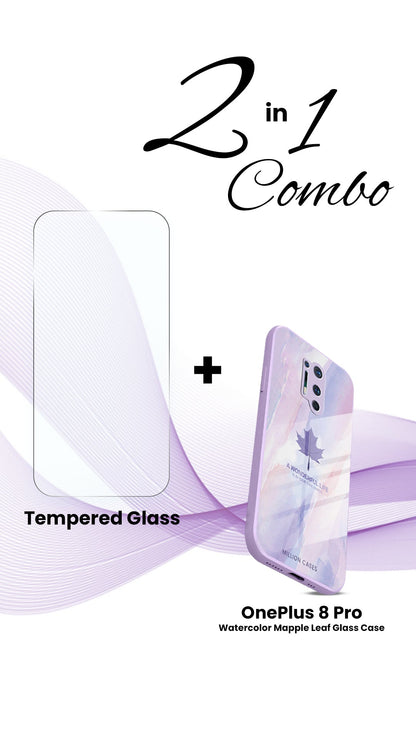 OnePlus (2 in 1 Combo) - Watercolor Mapple Leaf Glass Case + Tempered Glass