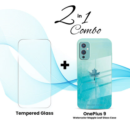 OnePlus (2 in 1 Combo) - Watercolor Mapple Leaf Glass Case + Tempered Glass