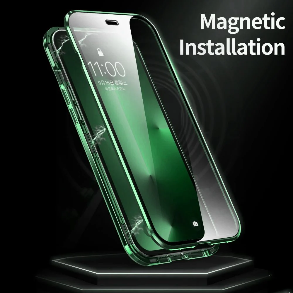 Dual Magnetic Metal Body Magsafe Glass Case - iPhone