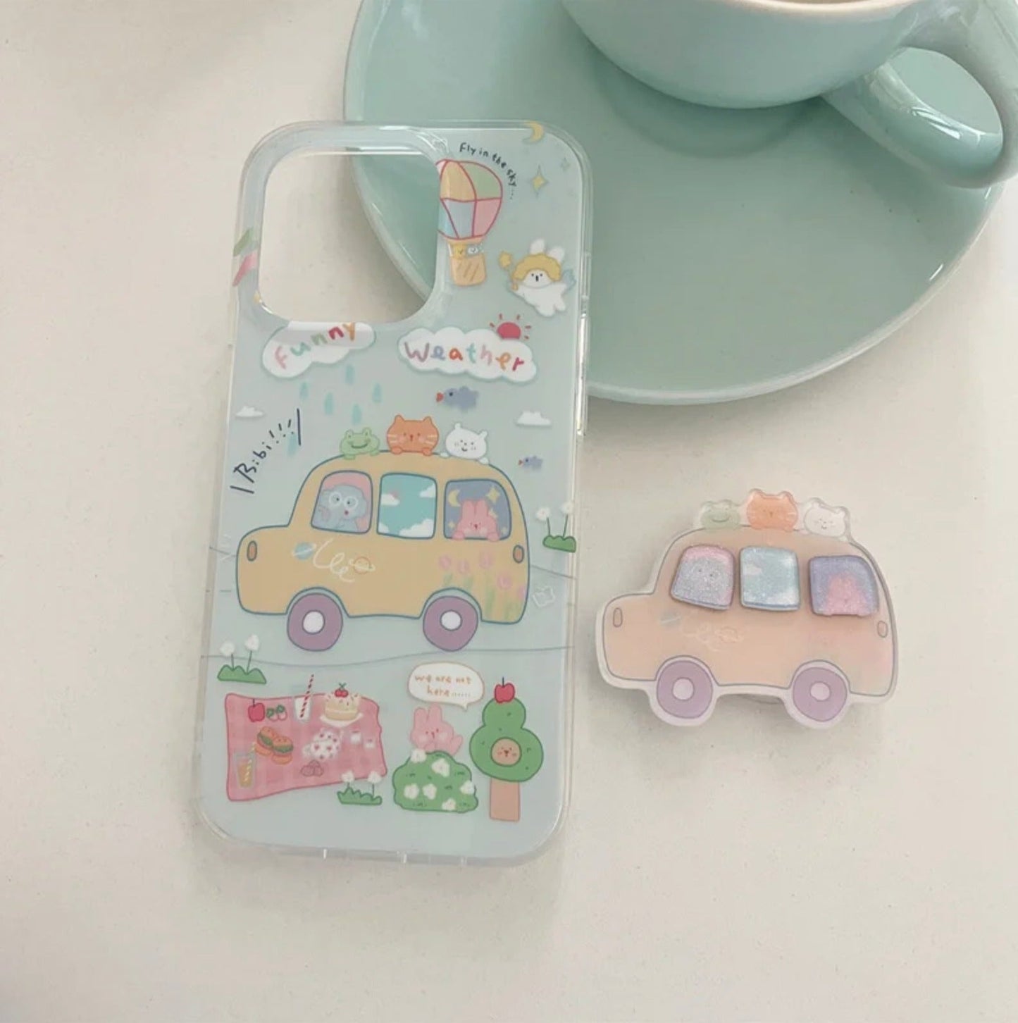 Cheerful Cartoon Pastel Car Holder Case - iPhone