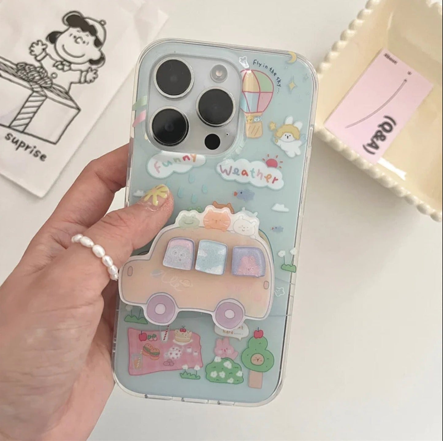 Cheerful Cartoon Pastel Car Holder Case - iPhone