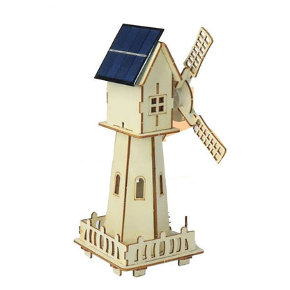 Wooden DIY Solar Panel Windmill Powered Puzzle kit