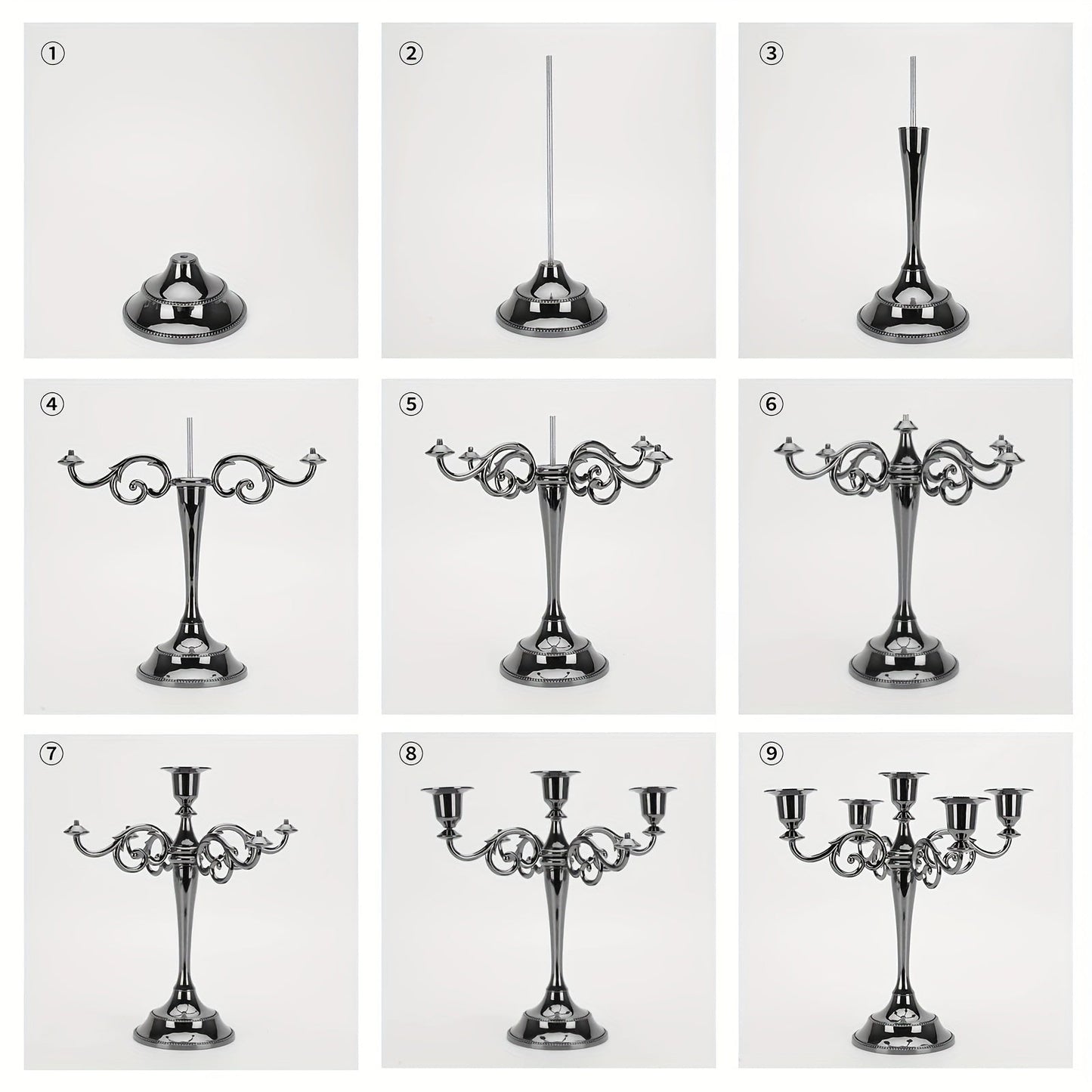 0207ba Elegant Vintage Black Candelabra with Lacquered Finish – Versatile Five-Head Candlestick for Weddings, Home Ambience & Family Events