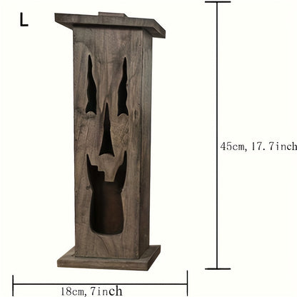 0207ba Handcrafted Wooden Ghost Lantern Set - Flame Light Decor for Halloween, Christmas, Easter, Thanksgiving - Natural Log Construction, Flameless, No Electricity Needed, Seasonal Yard Accents (Set of 3)