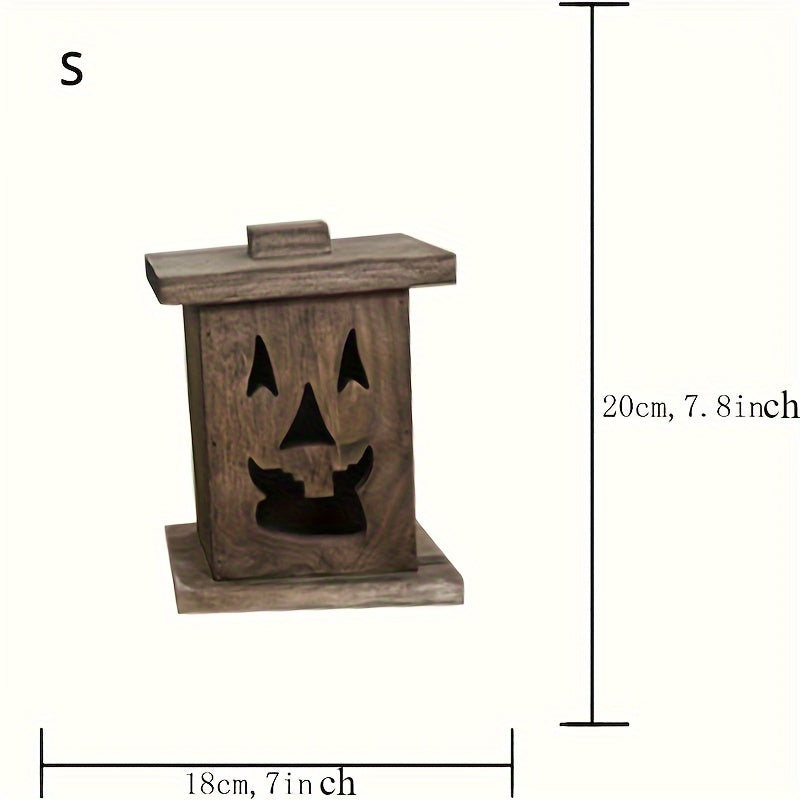 0207ba Handcrafted Wooden Ghost Lantern Set - Flame Light Decor for Halloween, Christmas, Easter, Thanksgiving - Natural Log Construction, Flameless, No Electricity Needed, Seasonal Yard Accents (Set of 3)