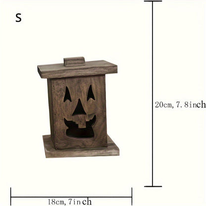 0207ba Handcrafted Wooden Ghost Lantern Set - Flame Light Decor for Halloween, Christmas, Easter, Thanksgiving - Natural Log Construction, Flameless, No Electricity Needed, Seasonal Yard Accents (Set of 3)