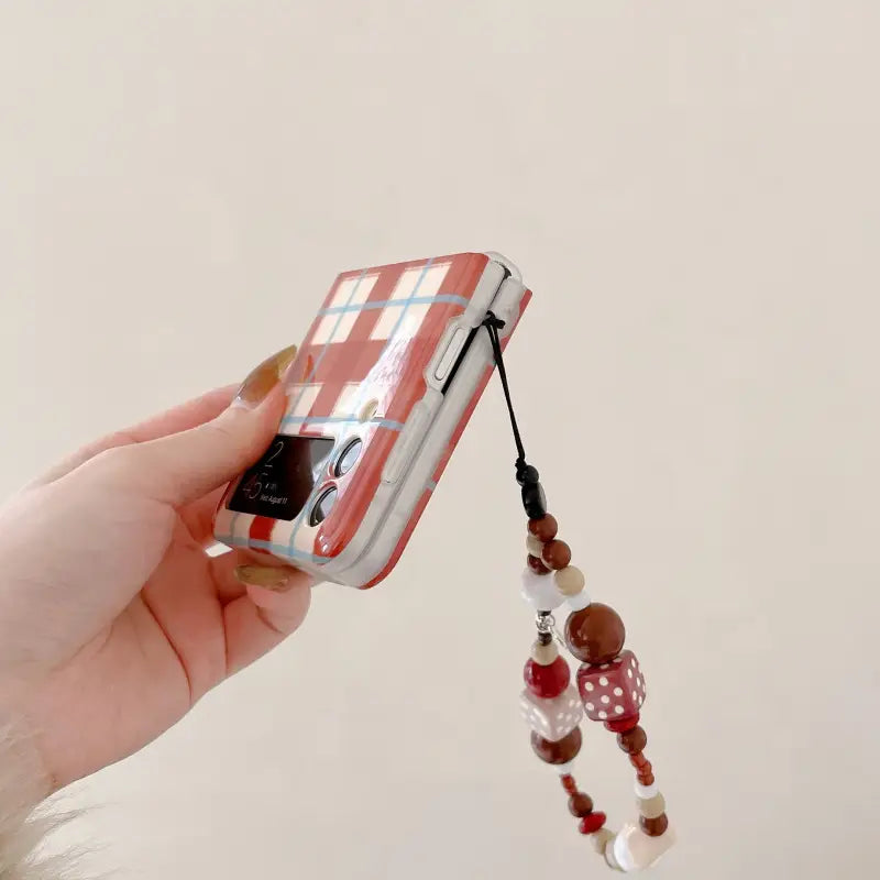 Trendy Plaid Beaded Case with Charm - Samsung