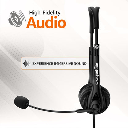 Amazon Basics On Ear Wired Headphones with Boom Mic | Supreme Sound Refurbished
