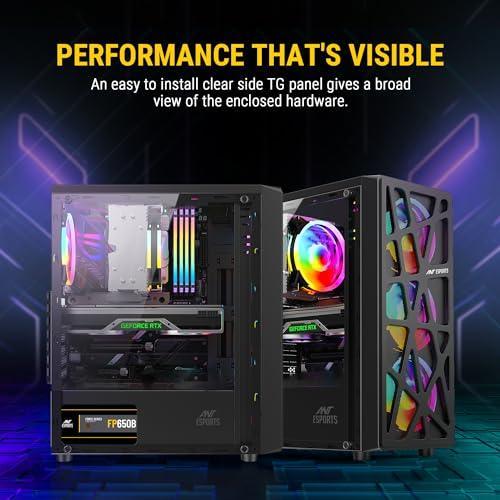 Ant Esports Elite 1100 Mid-Tower Computer Case/Gaming Cabinet - Black | Support ATX, M-ATX, ITX | Pre- Installed 3 x 120mm Front and 1 x 120mm Rear Rainbow Fans