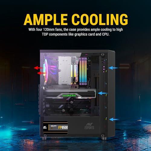 Ant Esports Elite 1100 Mid-Tower Computer Case/Gaming Cabinet - Black | Support ATX, M-ATX, ITX | Pre- Installed 3 x 120mm Front and 1 x 120mm Rear Rainbow Fans