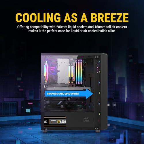 Ant Esports Elite 1100 Mid-Tower Computer Case/Gaming Cabinet - Black | Support ATX, M-ATX, ITX | Pre- Installed 3 x 120mm Front and 1 x 120mm Rear Rainbow Fans
