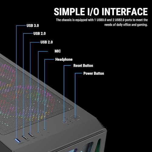 Ant Esports Elite 1100 Mid-Tower Computer Case/Gaming Cabinet - Black | Support ATX, M-ATX, ITX | Pre- Installed 3 x 120mm Front and 1 x 120mm Rear Rainbow Fans