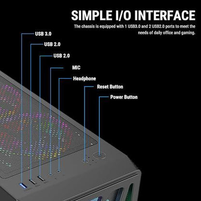 Ant Esports Elite 1100 Mid-Tower Computer Case/Gaming Cabinet - Black | Support ATX, M-ATX, ITX | Pre- Installed 3 x 120mm Front and 1 x 120mm Rear Rainbow Fans