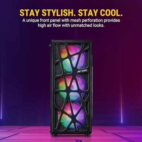Ant Esports Elite 1100 Mid-Tower Computer Case/Gaming Cabinet - Black | Support ATX, M-ATX, ITX | Pre- Installed 3 x 120mm Front and 1 x 120mm Rear Rainbow Fans