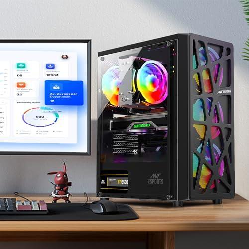 Ant Esports Elite 1100 Mid-Tower Computer Case/Gaming Cabinet - Black | Support ATX, M-ATX, ITX | Pre- Installed 3 x 120mm Front and 1 x 120mm Rear Rainbow Fans