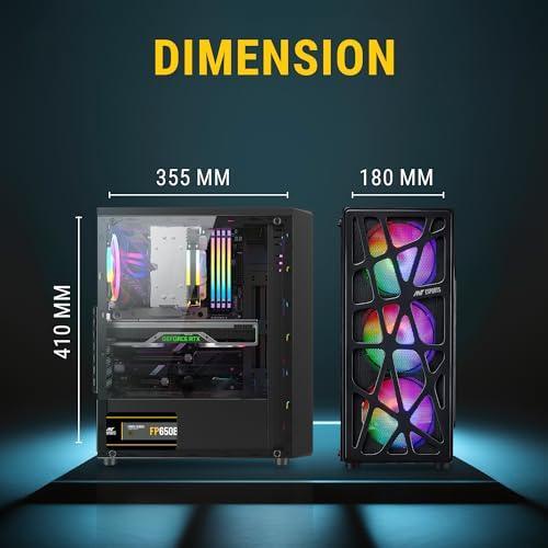 Ant Esports Elite 1100 Mid-Tower Computer Case/Gaming Cabinet - Black | Support ATX, M-ATX, ITX | Pre- Installed 3 x 120mm Front and 1 x 120mm Rear Rainbow Fans