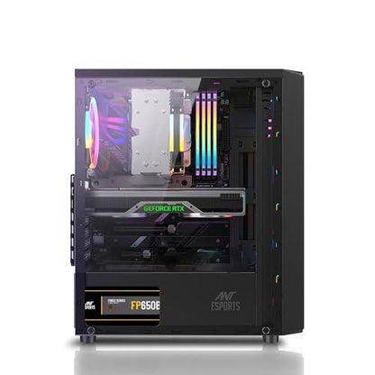 Ant Esports Elite 1100 Mid-Tower Computer Case/Gaming Cabinet - Black | Support ATX, M-ATX, ITX | Pre- Installed 3 x 120mm Front and 1 x 120mm Rear Rainbow Fans