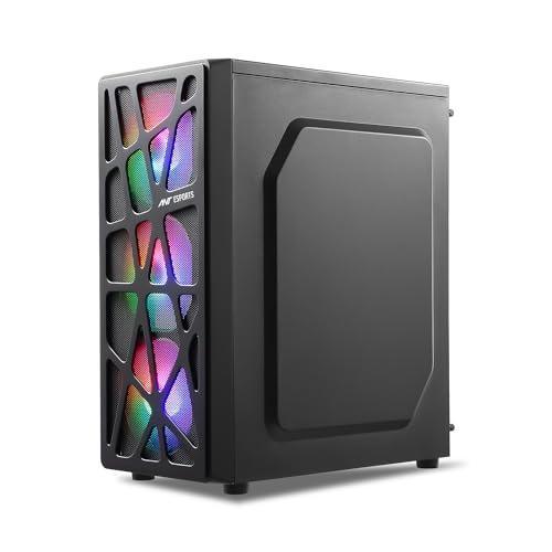 Ant Esports Elite 1100 Mid-Tower Computer Case/Gaming Cabinet - Black | Support ATX, M-ATX, ITX | Pre- Installed 3 x 120mm Front and 1 x 120mm Rear Rainbow Fans