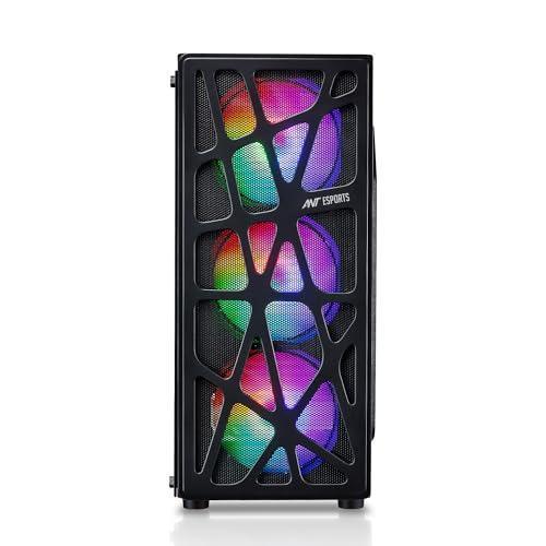 Ant Esports Elite 1100 Mid-Tower Computer Case/Gaming Cabinet - Black | Support ATX, M-ATX, ITX | Pre- Installed 3 x 120mm Front and 1 x 120mm Rear Rainbow Fans