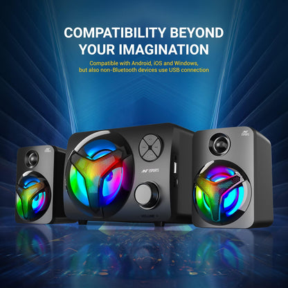 Ant Esports GS350 Pro 2.1 Stereo Gaming Speakers 15W,USB Powered Bluetooth Desktop Speaker Plus 3.5 mm Aux-in, in-line VolumeControl,RGB LED Lights Multimedia Speakers for PC, Laptop,Tablet,Cellphone