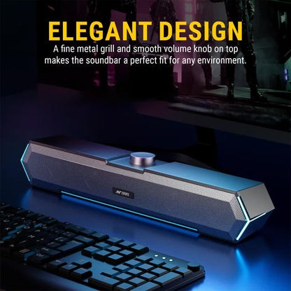 Ant Esports GS365SB Mini Soundbar Wired PC Speaker,USB Powered 3.5MM 10W Dual HiFi Stereo, LED Lighting Speakers with Surge Clear Sound for Desktop,Laptops,Macbook,Tablets,Monitor,Mobiles,PC- Black