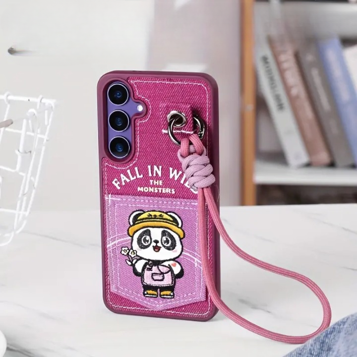 Denim Embroidery Card Holder Strap Case - Samsung
