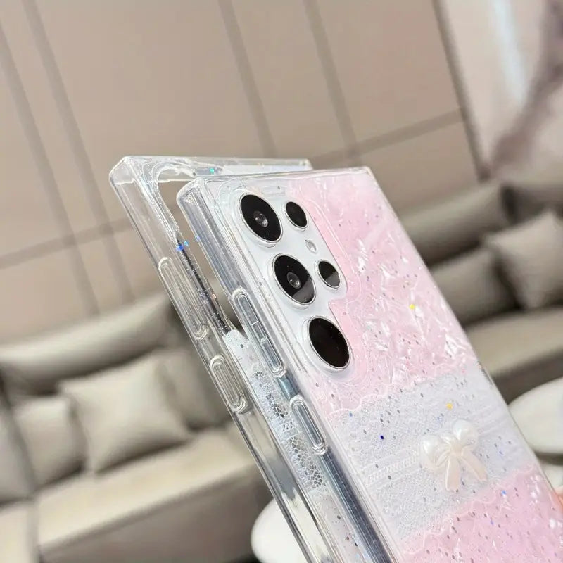 Bowknot Resin Glitter Protective Phone Case - Samsung