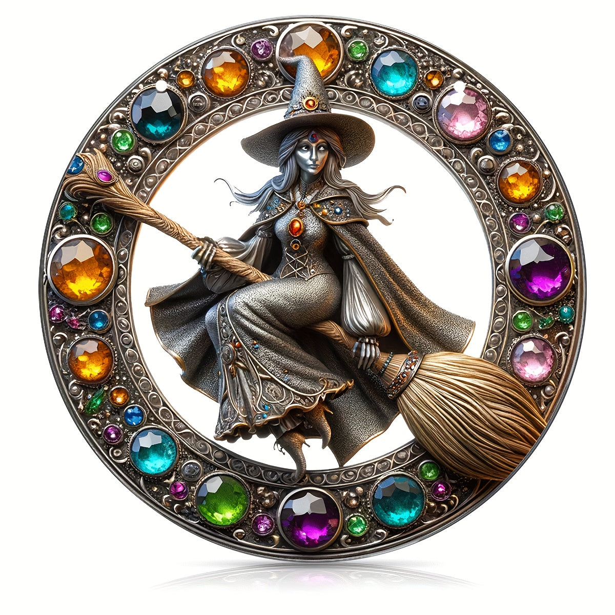 0207ba Classic Acrylic Witch Sun Catcher Wall Hanging 8"x8" - Wizard Stained Glass Style Window Decor, Baroque Halloween Decoration, Multipurpose Festive Gift for Home, Party, Wall, Room Decor (1 Pack)