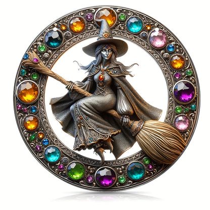 0207ba Classic Acrylic Witch Sun Catcher Wall Hanging 8"x8" - Wizard Stained Glass Style Window Decor, Baroque Halloween Decoration, Multipurpose Festive Gift for Home, Party, Wall, Room Decor (1 Pack)