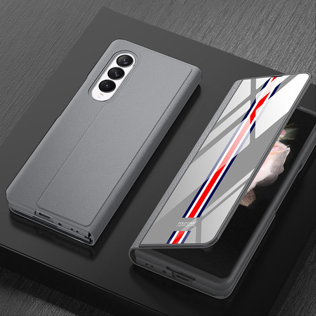Galaxy Z Fold4 Luxury Colored Strap Glass Flip Case