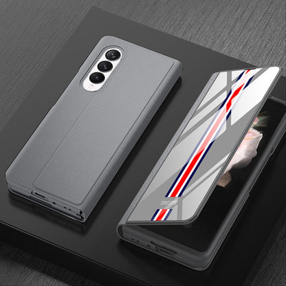 Galaxy Z Fold4 Luxury Colored Strap Glass Flip Case