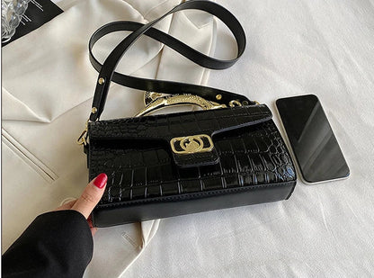 Stylish Leather Crossbody Bag with Designer Metal Handle