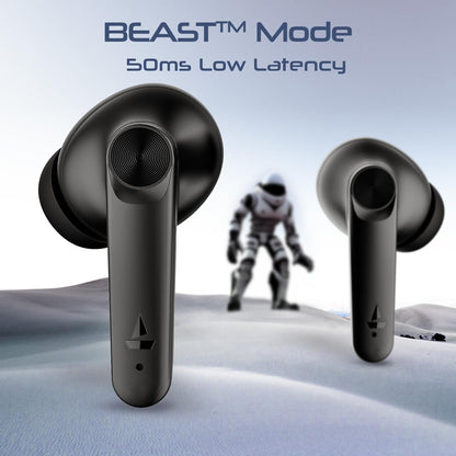 boAt Airdopes 200 Plus in Ear TWS Earbuds, 100 Hours Playback, Quad Mics ENx Technology, 13mm Drivers, Beast Mode(50ms Low Latency), ASAP Charge(5 Min=60 Min), IWP Tech, BT v5.3 & IPX5(Carbon Black)