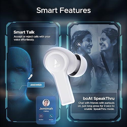 boAt Airdopes Flex 454 ANC in Ear TWS Earbuds with Smart Features, ANC, 60HRS Playback, Beast Mode(Low Latency), Quad Mics ENx Tech, Multi Point Connectivity, ASAP Charge(Zinc White)