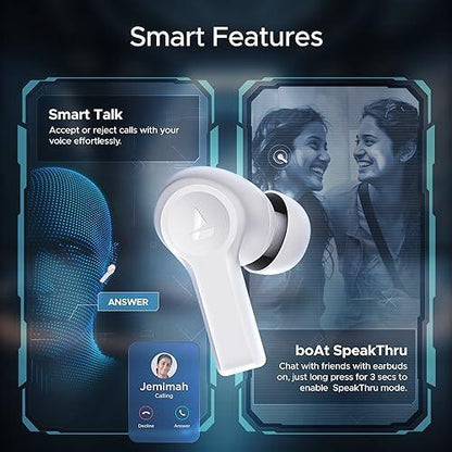 boAt Airdopes Flex 454 ANC in Ear TWS Earbuds with Smart Features, ANC, 60HRS Playback, Beast Mode(Low Latency), Quad Mics ENx Tech, Multi Point Connectivity, ASAP Charge(Zinc White)
