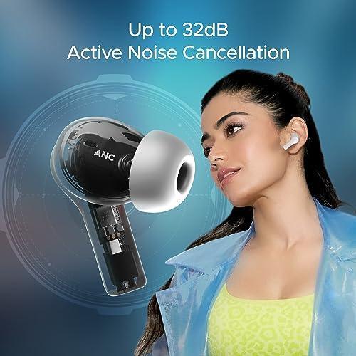 boAt Airdopes Flex 454 ANC in Ear TWS Earbuds with Smart Features, ANC, 60HRS Playback, Beast Mode(Low Latency), Quad Mics ENx Tech, Multi Point Connectivity, ASAP Charge(Zinc White)
