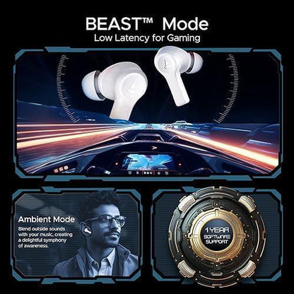 boAt Airdopes Flex 454 ANC in Ear TWS Earbuds with Smart Features, ANC, 60HRS Playback, Beast Mode(Low Latency), Quad Mics ENx Tech, Multi Point Connectivity, ASAP Charge(Zinc White)