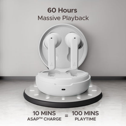 boAt Airdopes Sonik in Ear TWS Earbuds with 60 hrs Playback, IWP Tech, Quad Mics with ENx, ASAP Charge, 11 mm Drivers, BT v5.3 & IPX4 Sweat and Splash Resistance(Tranquil White)