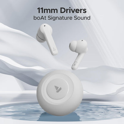 boAt Airdopes Sonik in Ear TWS Earbuds with 60 hrs Playback, IWP Tech, Quad Mics with ENx, ASAP Charge, 11 mm Drivers, BT v5.3 & IPX4 Sweat and Splash Resistance(Tranquil White)