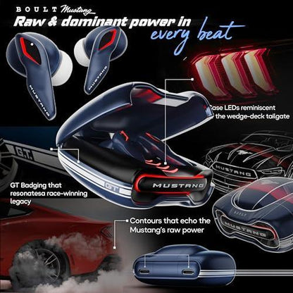 Boult x Mustang Torq Newly Launched Truly Wireless in Ear Earbuds with 50H Playtime, App Support, Quad Mic ENC, 45ms Low Latency, Breathing LEDs, 13mm Drivers, Made in India ear buds TWS Bluetooth 5.4