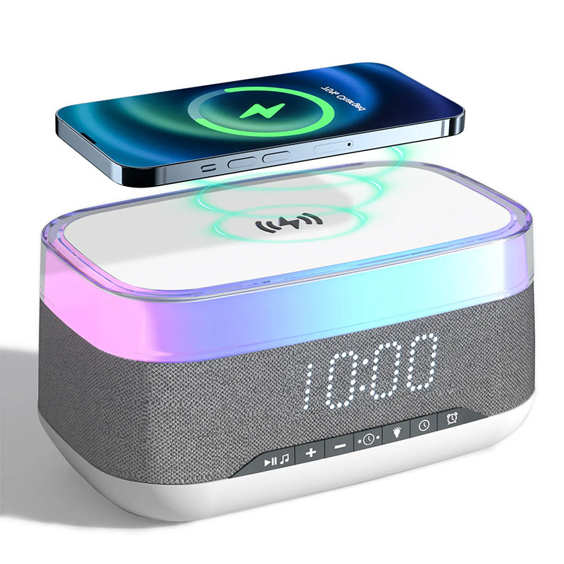 Intelligent Multifunctional Alarm Clock Bluetooth Speaker Wireless Charger Fast Charge Clock Atmosphere Night Light Home Decor