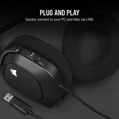 Corsair HS80 RGB Wired USB Premium Gaming On Ear Headphones with Dolby Audio 7.1 Surround Sound (Broadcast-Grade Omni-Directional Microphone, Memory Foam Earpads, High-Fidelity Sound) (Carbon)