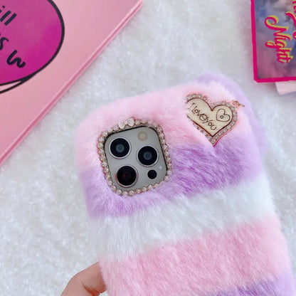 Fluffy Heart Charm Phone Case