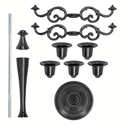 0207ba Elegant Vintage Black Candelabra with Lacquered Finish – Versatile Five-Head Candlestick for Weddings, Home Ambience & Family Events