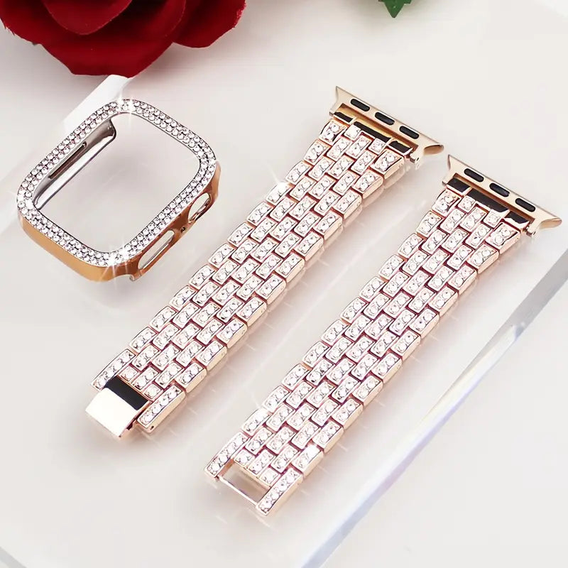 Sparkling Rhinestone Watch Band & Case Set