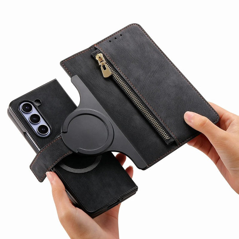 Galaxy Z Fold 5 Premium Magnetic Essentials Leather Wallet Case