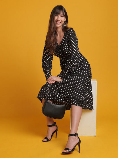Women V Neck Polka Dot Dress