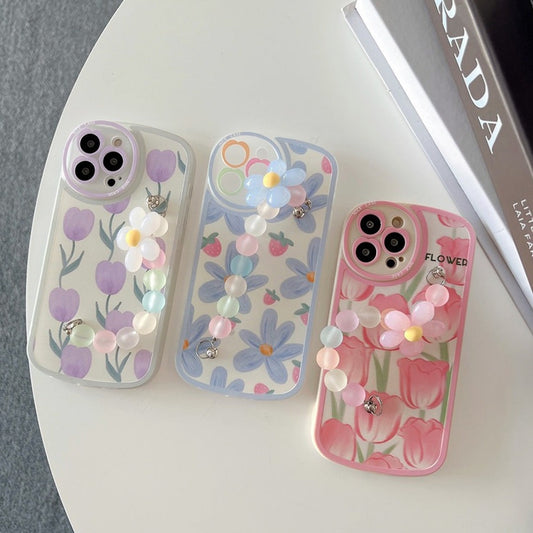 3D Blossom Pattern Case with Charm Strap