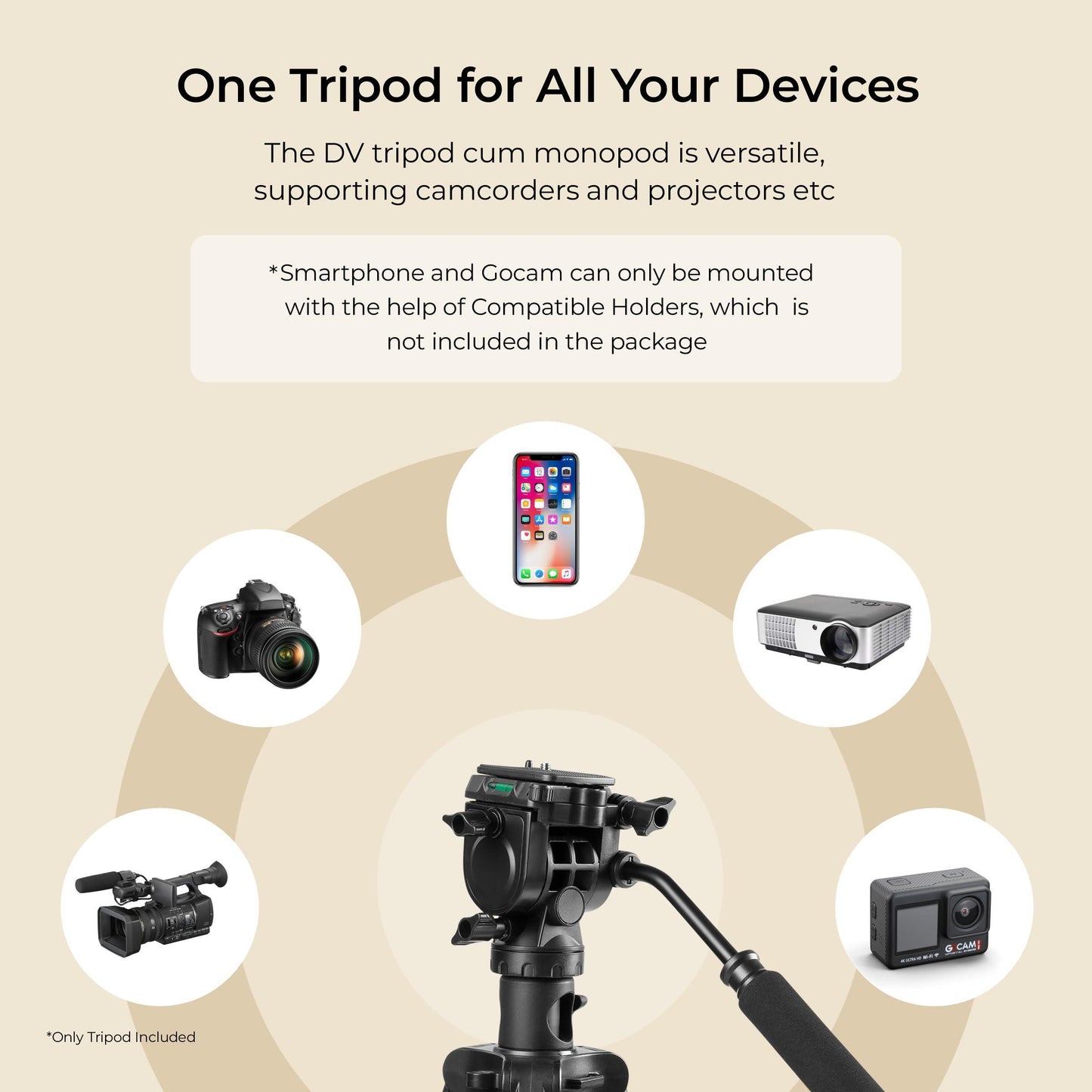 DIGITEK® (DPTR 895VD) 195 CM Tripod Cum Monopod with Aluminum Alloy & Multipurpose Head, 3-Way Head, Lightweight 590MM Folded with Carry Bag, Max Load 5Kg, Ideal for DSLR, DV Camera's